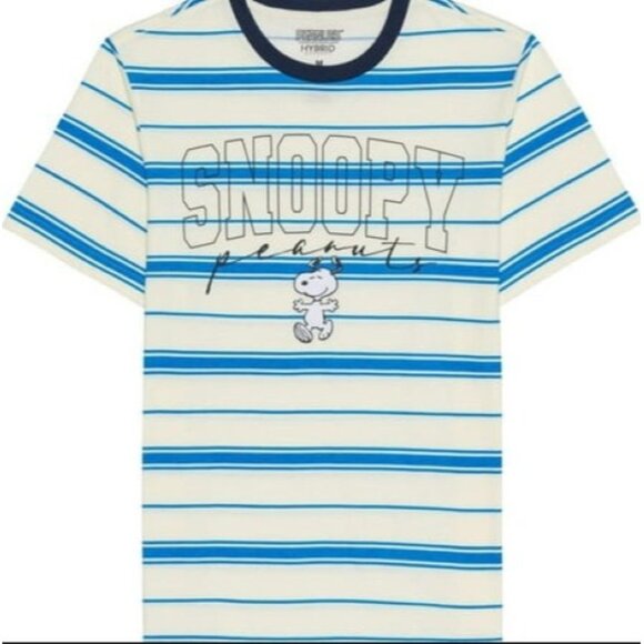 Peanuts Other - Peanuts Mens Striped Snoopy Embellished T-Shirt Multicoloured X-Large